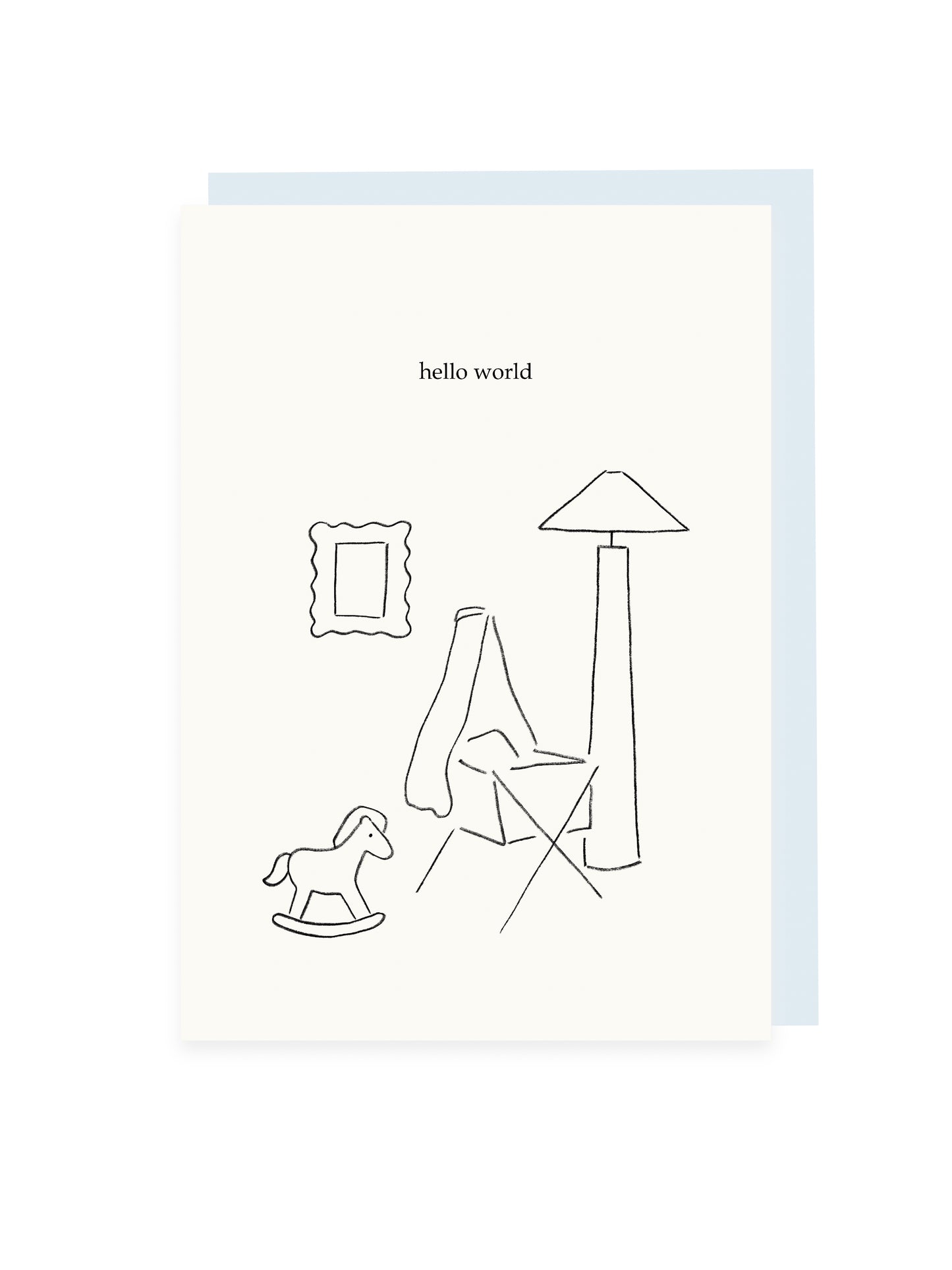 Folding card 'hello world' light blue envelope (risograph)