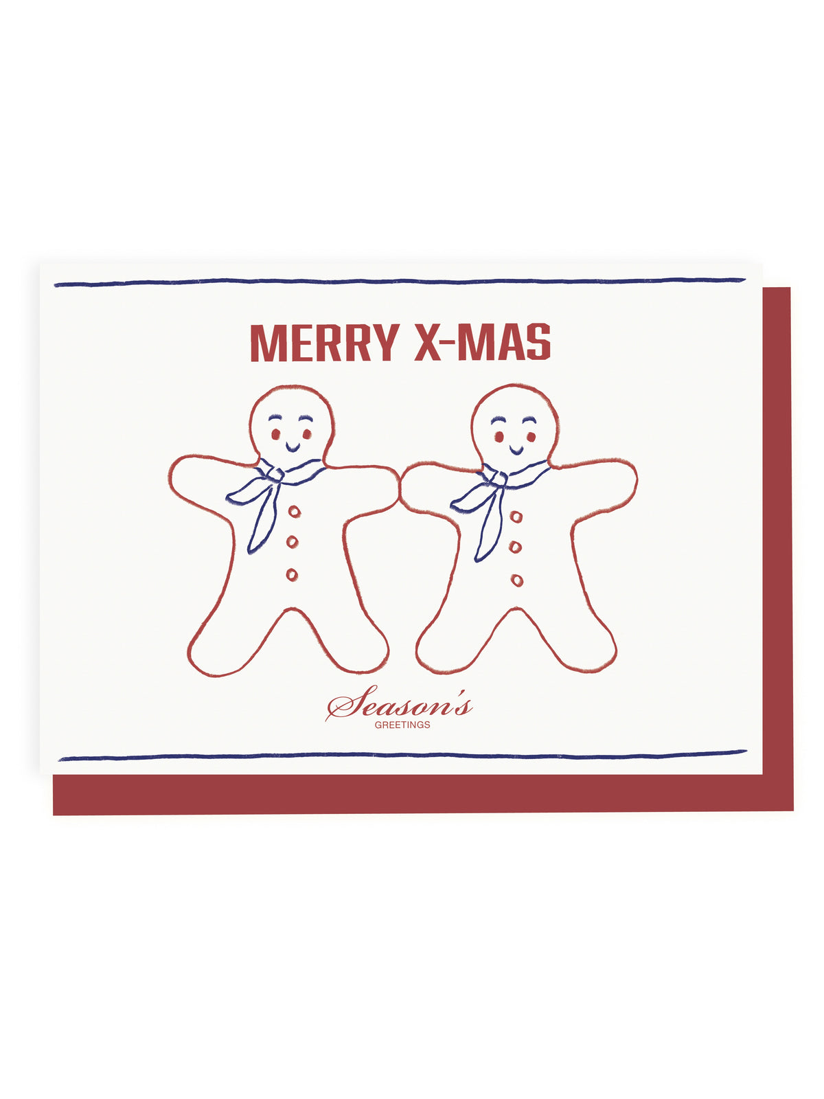 Klappkarte 'Merry Xmas' Zwei Lebkuchenmännchen (Risographie)