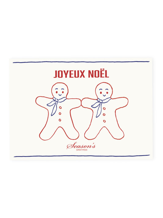 Postkarte Zwei Lebkuchenmännchen 'Joyeux Noël' (Risographie)