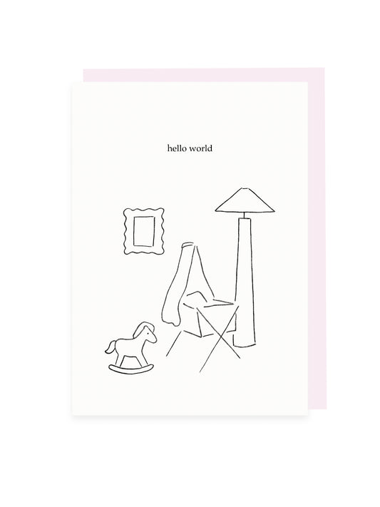 Folding card 'hello world' with pink envelope