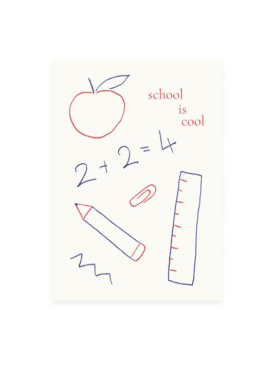 Postcard 'school is cool 2+2=4' (Risograph)