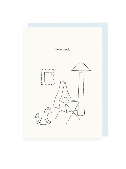 Folding card 'hello world' light blue envelope (risograph)
