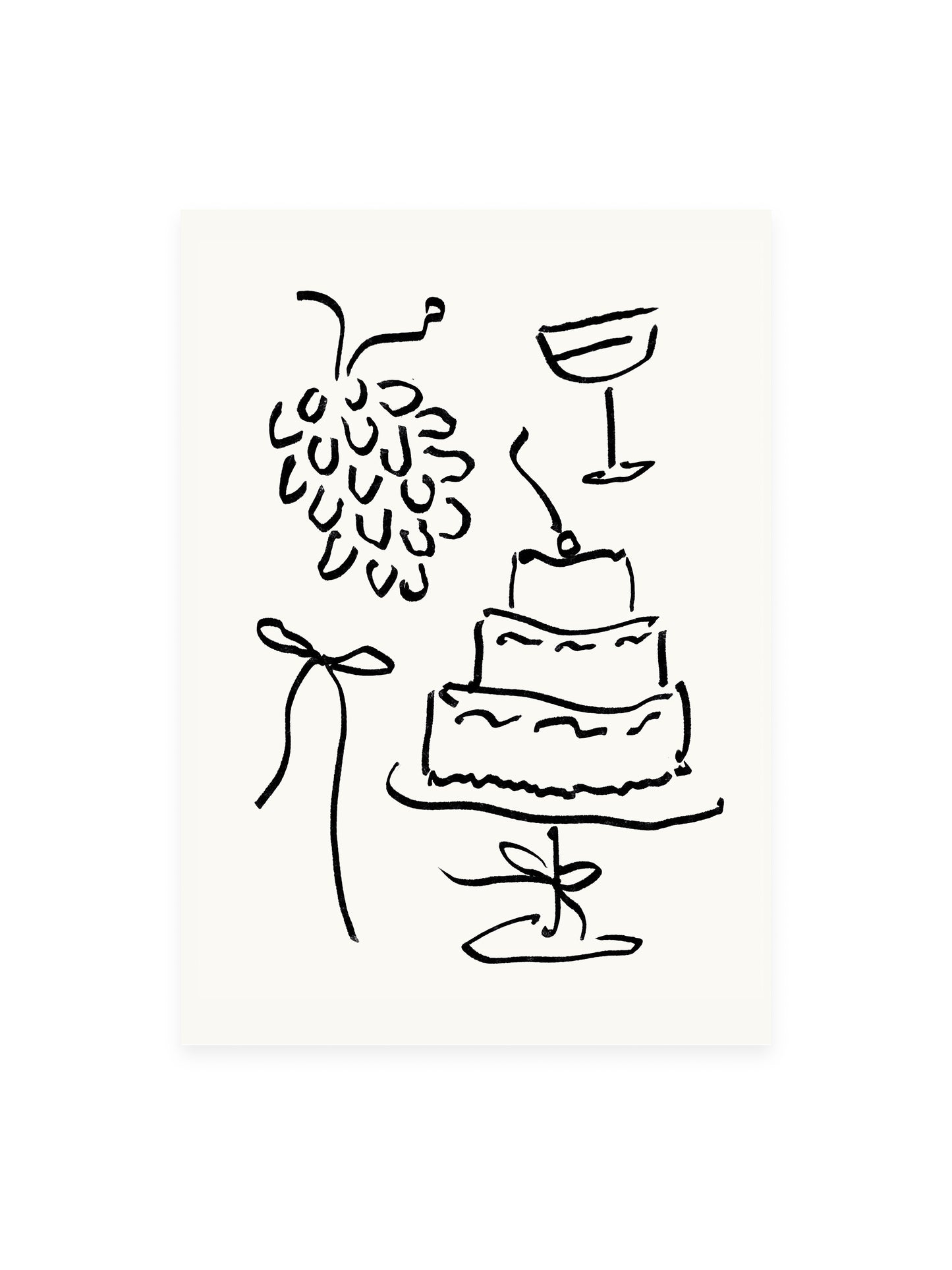 Postcard of grapes and cake (risograph)