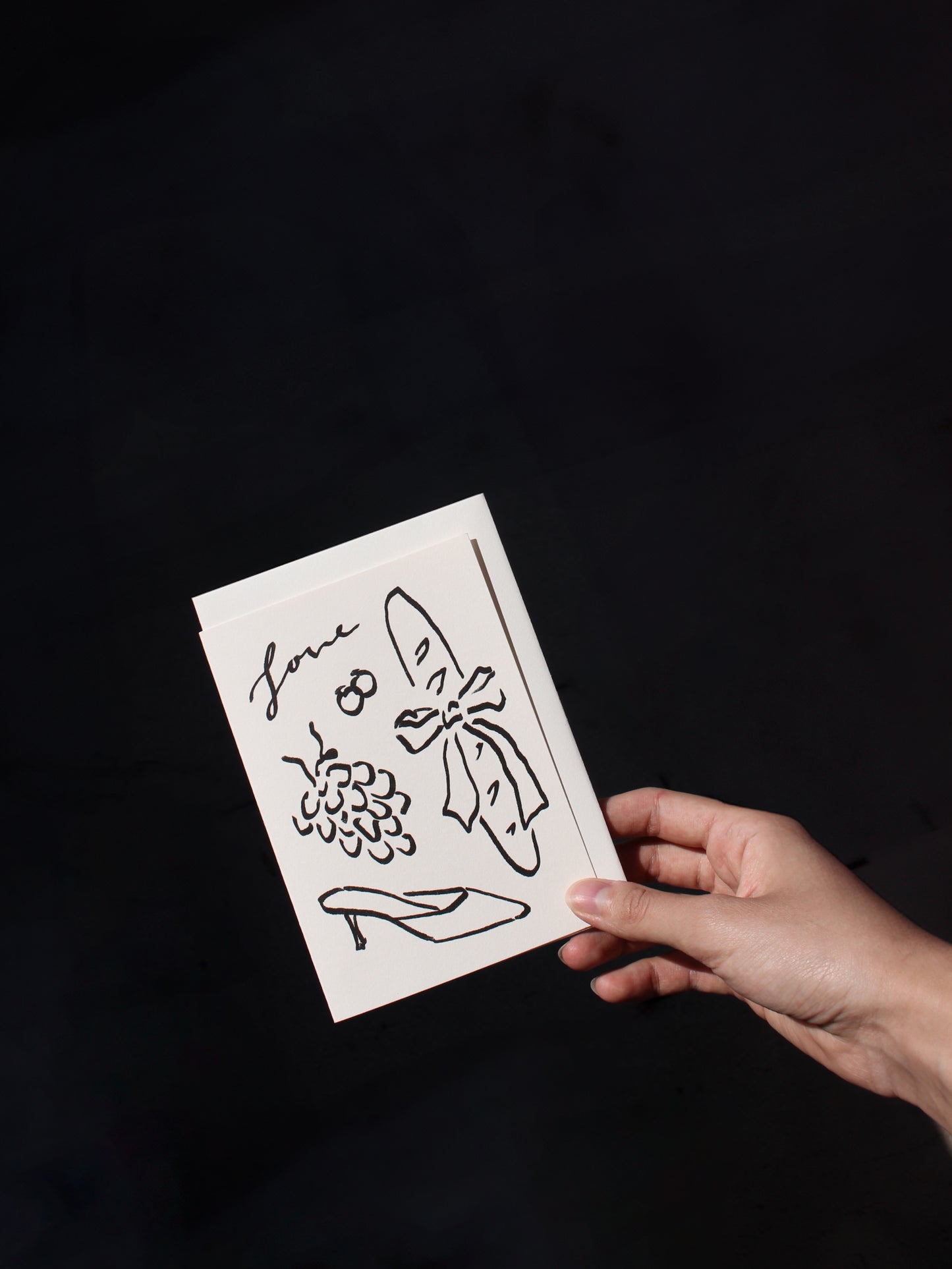 Folding card 'Love' baguette, grapes (risograph)