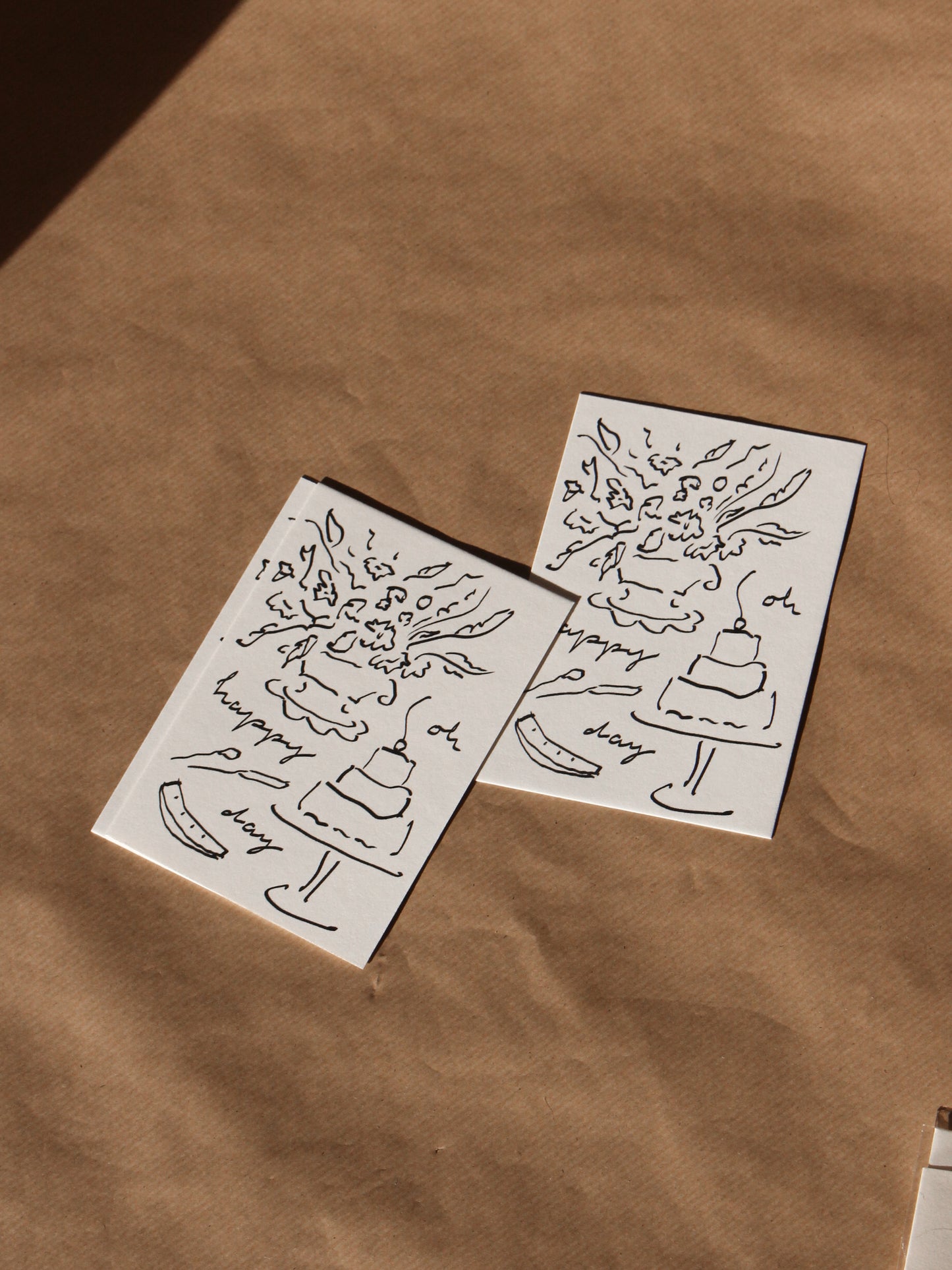 Postcard 'oh happy day' Flowers and cake (risograph)