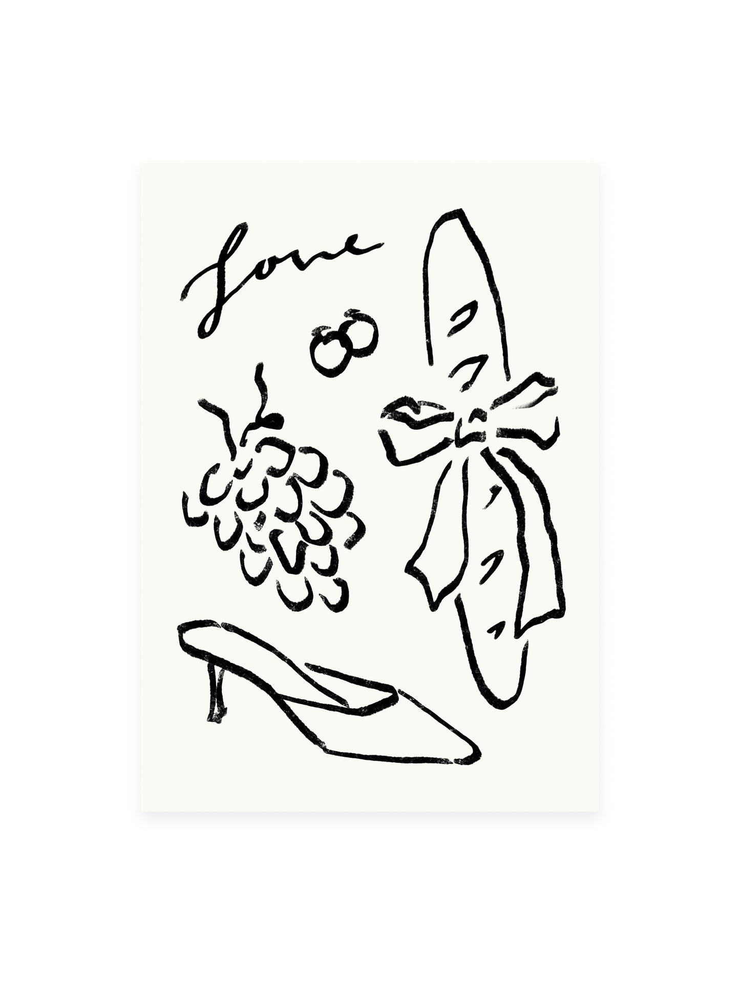 Postcard 'Love' Baguette, Grapes (Risograph)