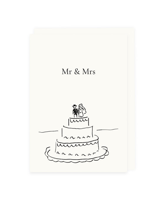 Folding card 'Mr &amp; Mrs' wedding cake (risograph)